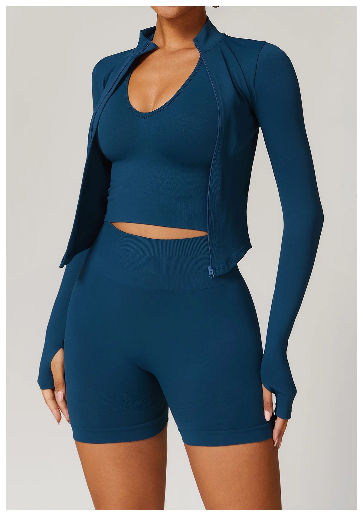 Women's Zipper Crop Sports Jacket Long Sleeve Yoga T-Shirt Solid Quick Dry Fitness Top Gym Running Workout Sportswear