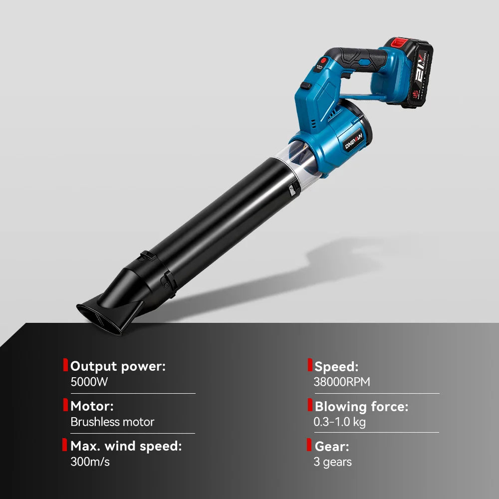 ONEVAN 2IN1 Brushless Electric Turbo Blower 38000RPM Cordless Handheld Dust Leaf Blowing Power Tool For Makita 18V Battery Pin