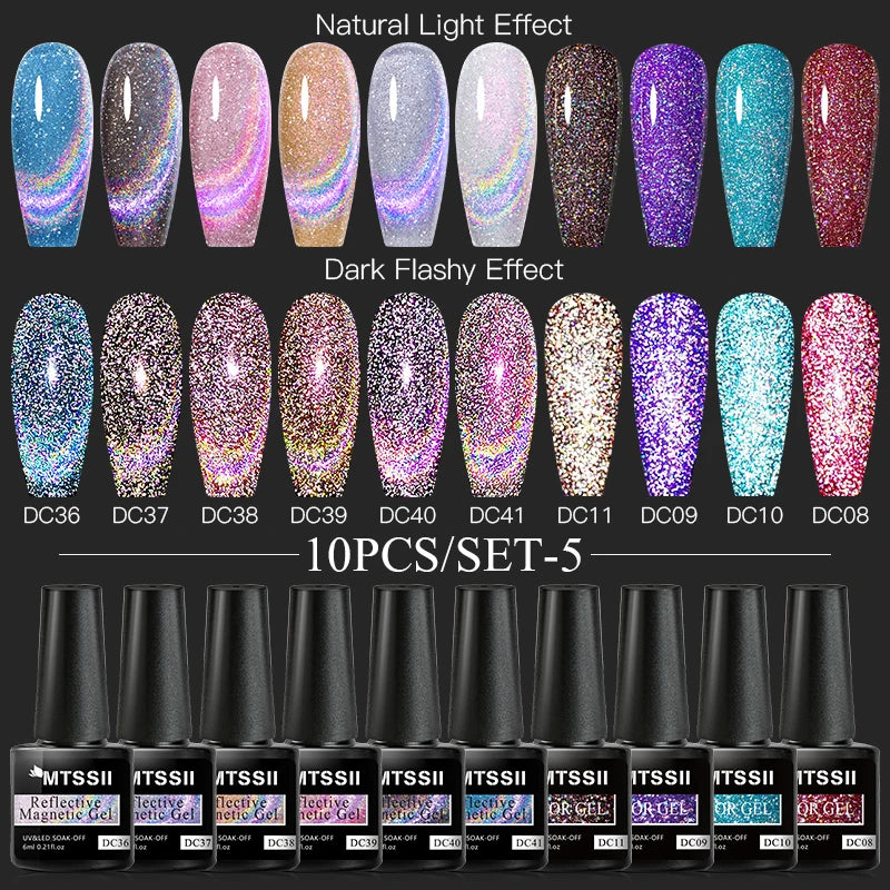10/12PCS/SET Cat Magnetic Gel Nail Polish Set 9D Reflective Glitter Gel Semi Permanent UV Gel Soak Off Sparkling Nail Art Kits