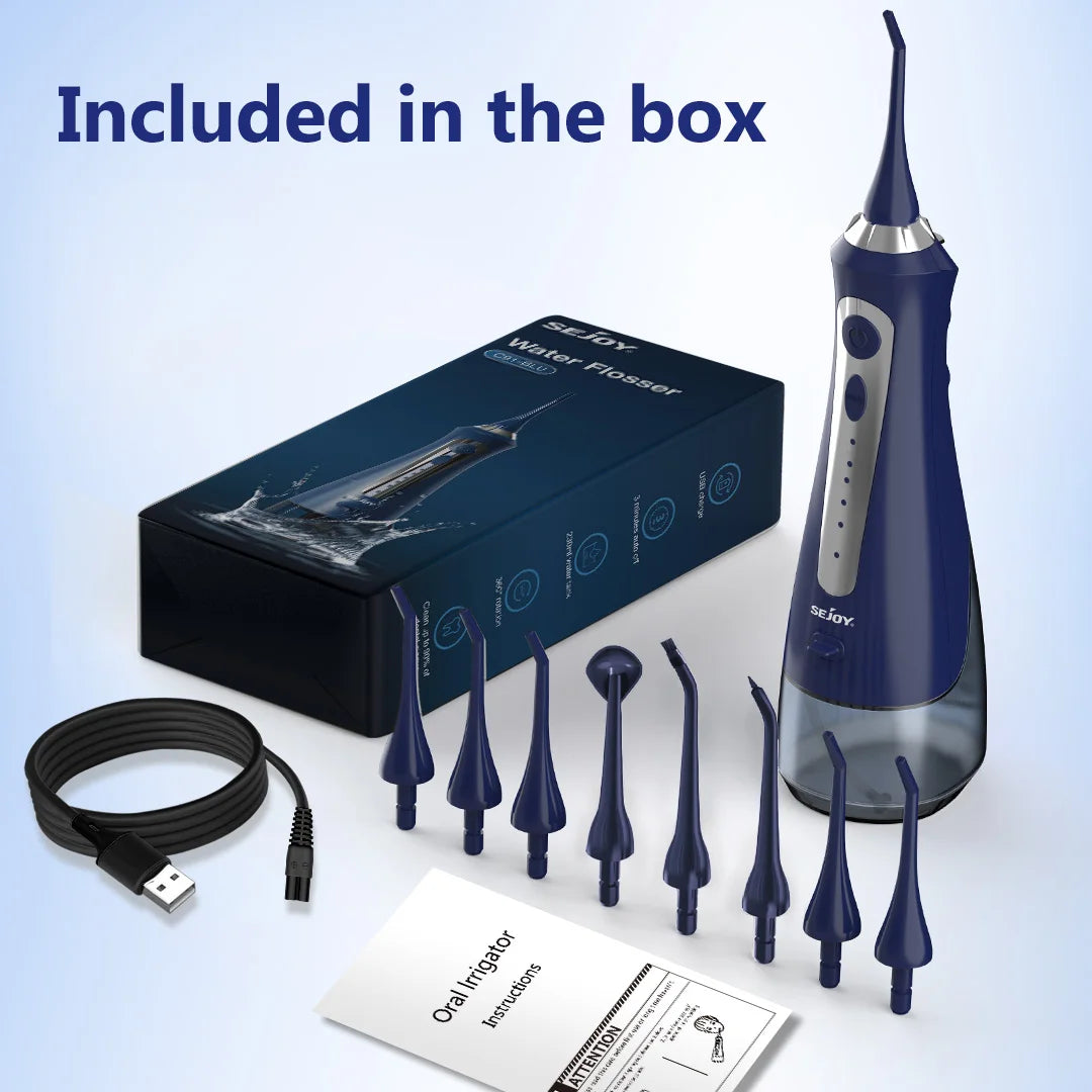 SEJOY Water Flosser Irrigator Dental Teeth Whitening strips Portable 230ML Tank 5 Modes 8 Jet Tips Washing Machine for Home