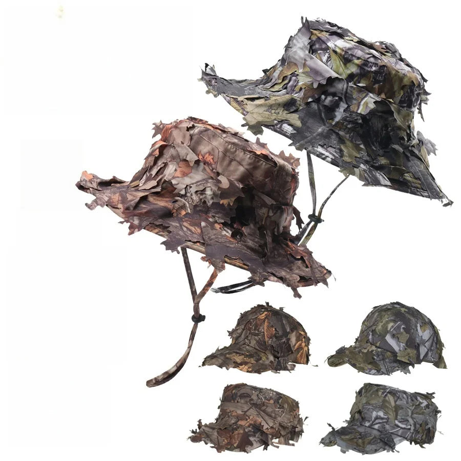 Men's Camouflage Boonie Hats 3D Leaves Camo Tactical Cap Ghillie Caps Hunter Sniper Hats Fishing Sunshade Hunting Accessories Image principale du produit
