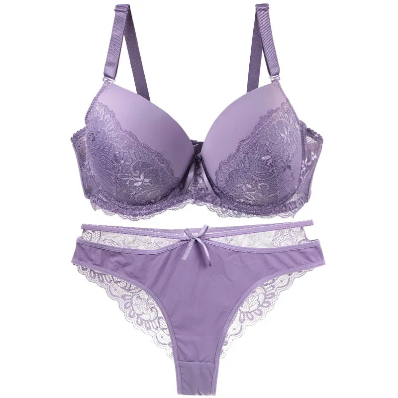 DaiNaFang Sexy Bras Set Green Black Beige Red White Purple Lace Bow Floral Underwear For Women Plus Size Lingerie