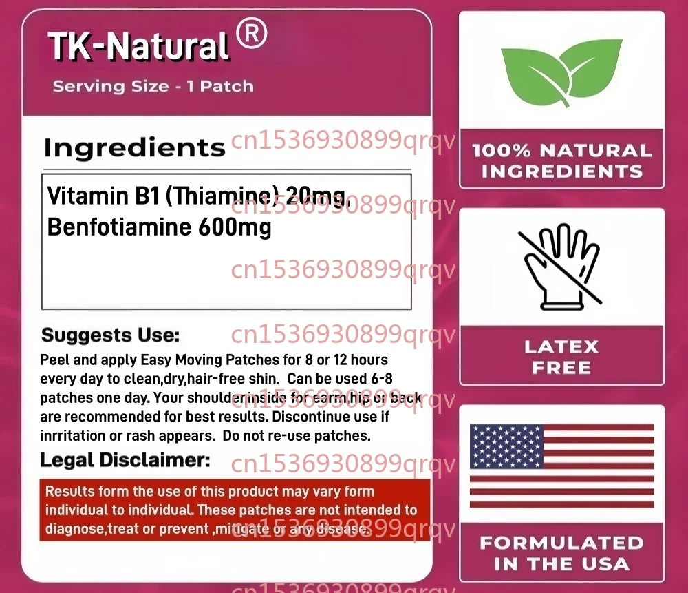 30 Patches Benfotiamine Transdermal Patches With Vitamin B1 Supports Overall Health Increased Bioavailability