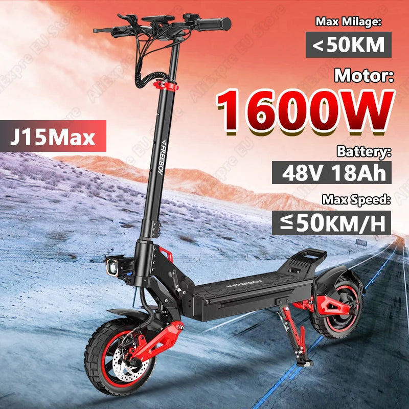 J15MAX Electric Scooter Adults 1600W Powerful Motor, 40-50 Max Range, Top 31 MPH, E Scooter W/Front/back Suspension for,10" Tire