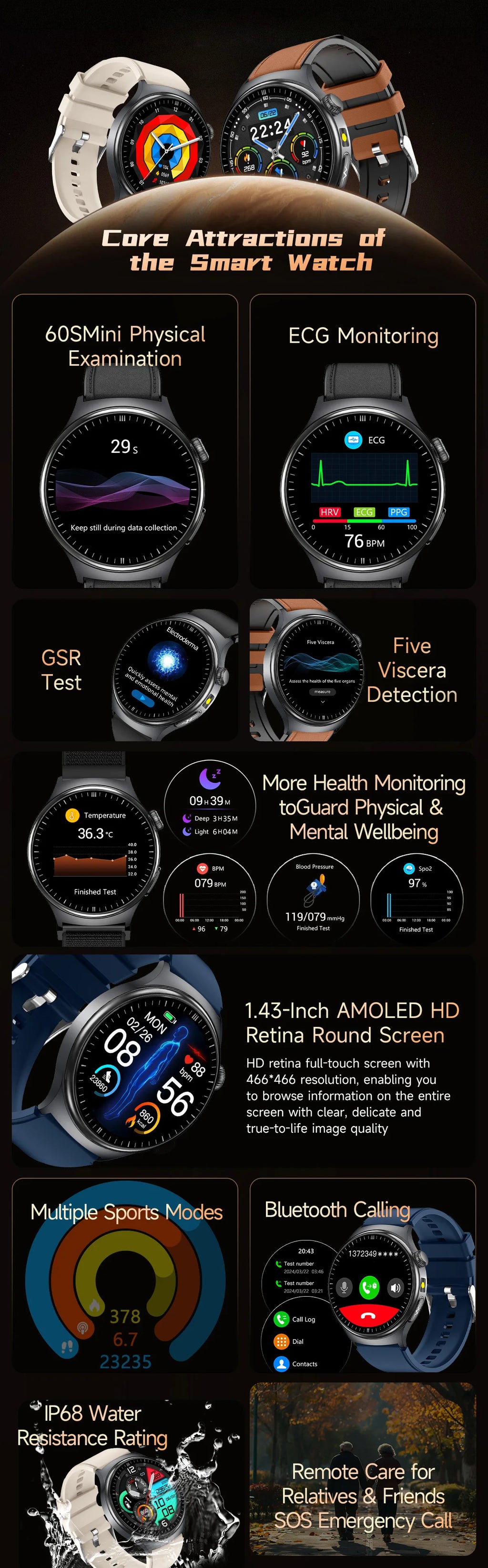 2026 New Accurate Body Health analysis Smart Watch Men ECG Blood lipids Uric acid Blood Pressure Body Fat Voice Call Smartwatch