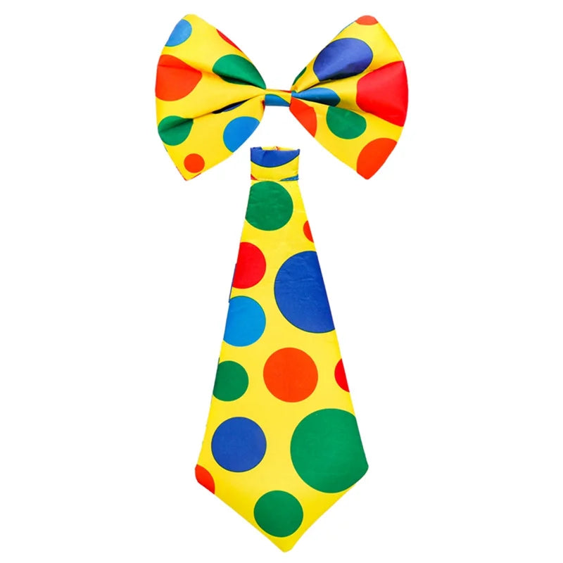 Colorful Polka Dot Printed Clown Tie And Bow Tie Clown Props Halloween Carnival Circus Performance Party Cosplay Fancy Costume Image principale du produit