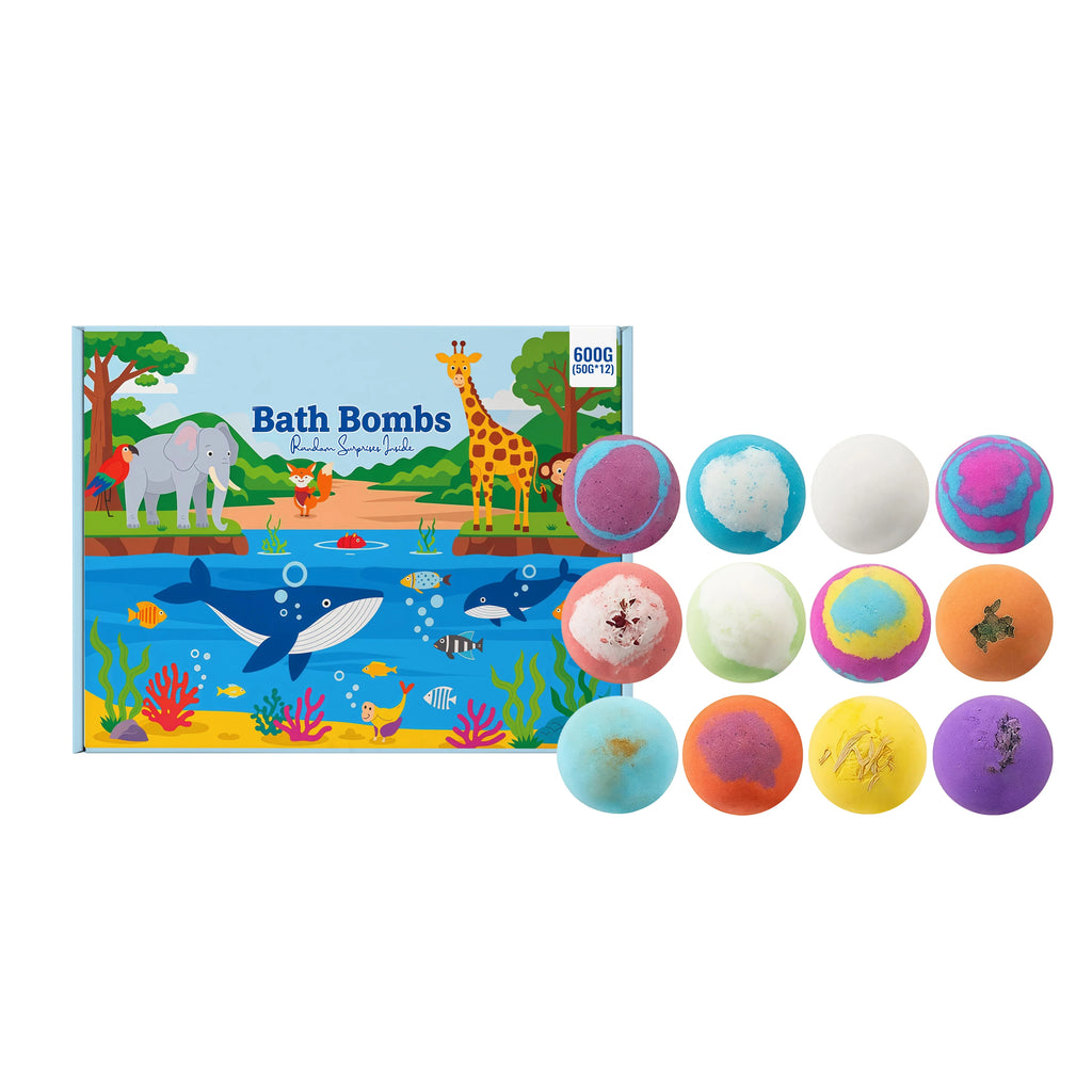 12pcs Bath Bombs Set with Surprise Toys Inside Essential Oil Moisturizing Skin Care Bathtime Sensory Play Gift for Boys & Girls