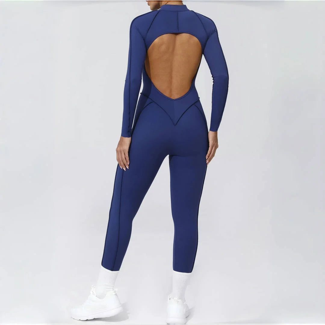 Women's Yoga Jumpsuit Hip Lift Sports Fitness Removable Padding Backless Zipper Leggings One-Piece Running Workout Gym Jumpsuit