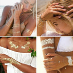 Gold Lace Tattoo Sticker Hanna Tattoo Tattoo Waterproof Temporary Tattoo Stickers Cool English Alphabet Fake Tattoos