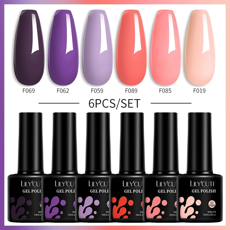 LILYCUTE 7ML 6PCS Neon Gel Nail Polish Set fluorescent Series Color Changing Semi Permanent Soak Off Manicure kit Nail Art Gel