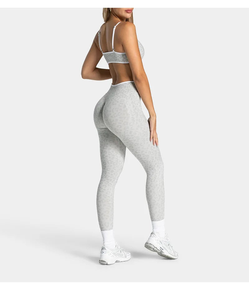 High Waist Leopard Print Yoga Pants, Butt Lifting Tummy Control Leggings 