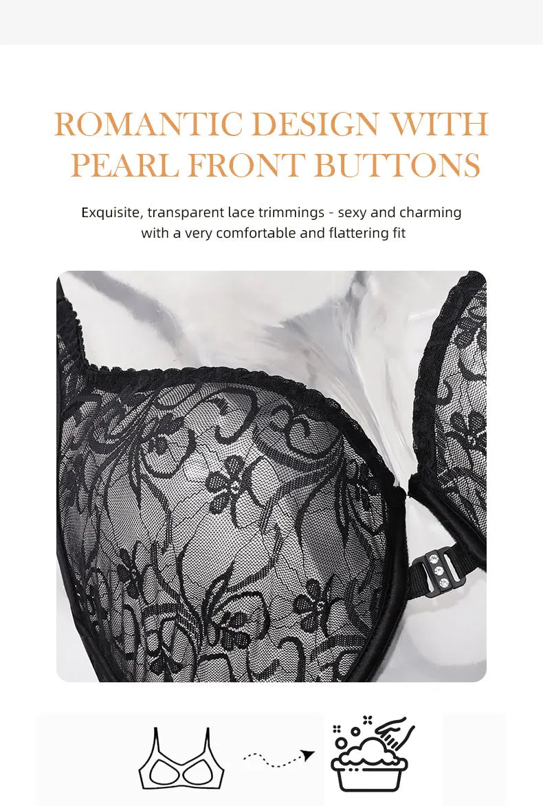 Front Button Women's Bra Lace Sheers Unpadded Sexy Lingerie BH Tops Flower knitting Brassiere Underwire Underwear Plus Size Bras