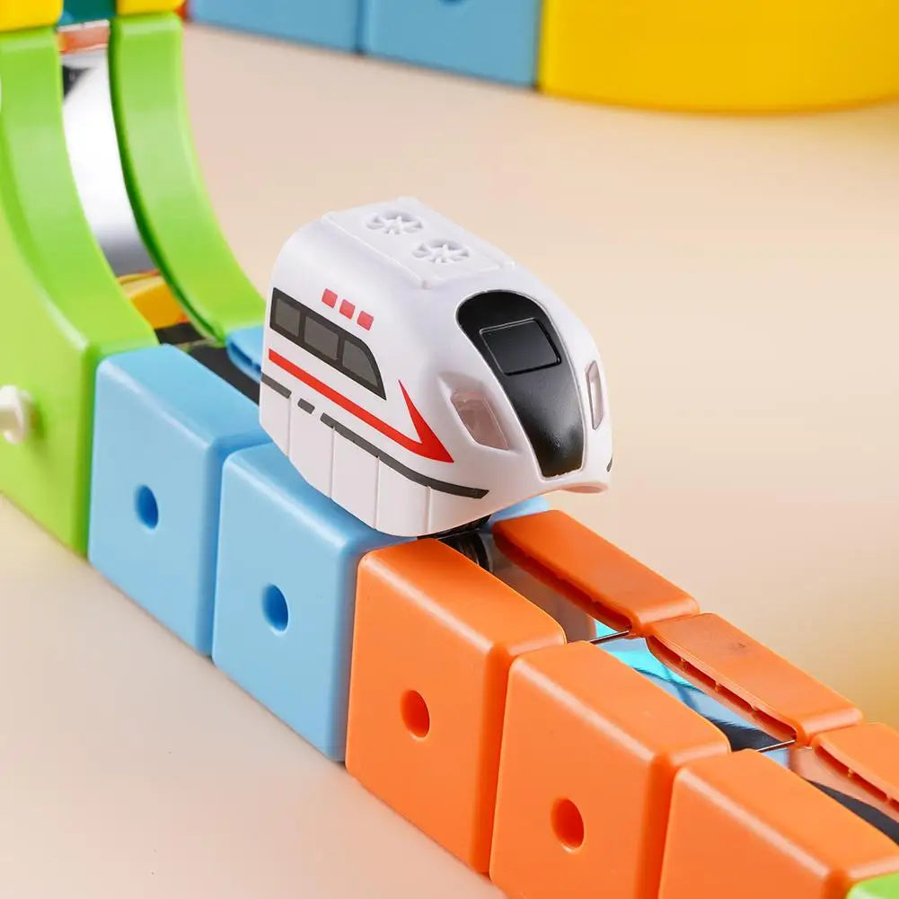 Magnetic Electric Train Car Locomotive Wooden Track Slot Diecast Railway With Two Carriages Train Wood Kid Toy Biro Track