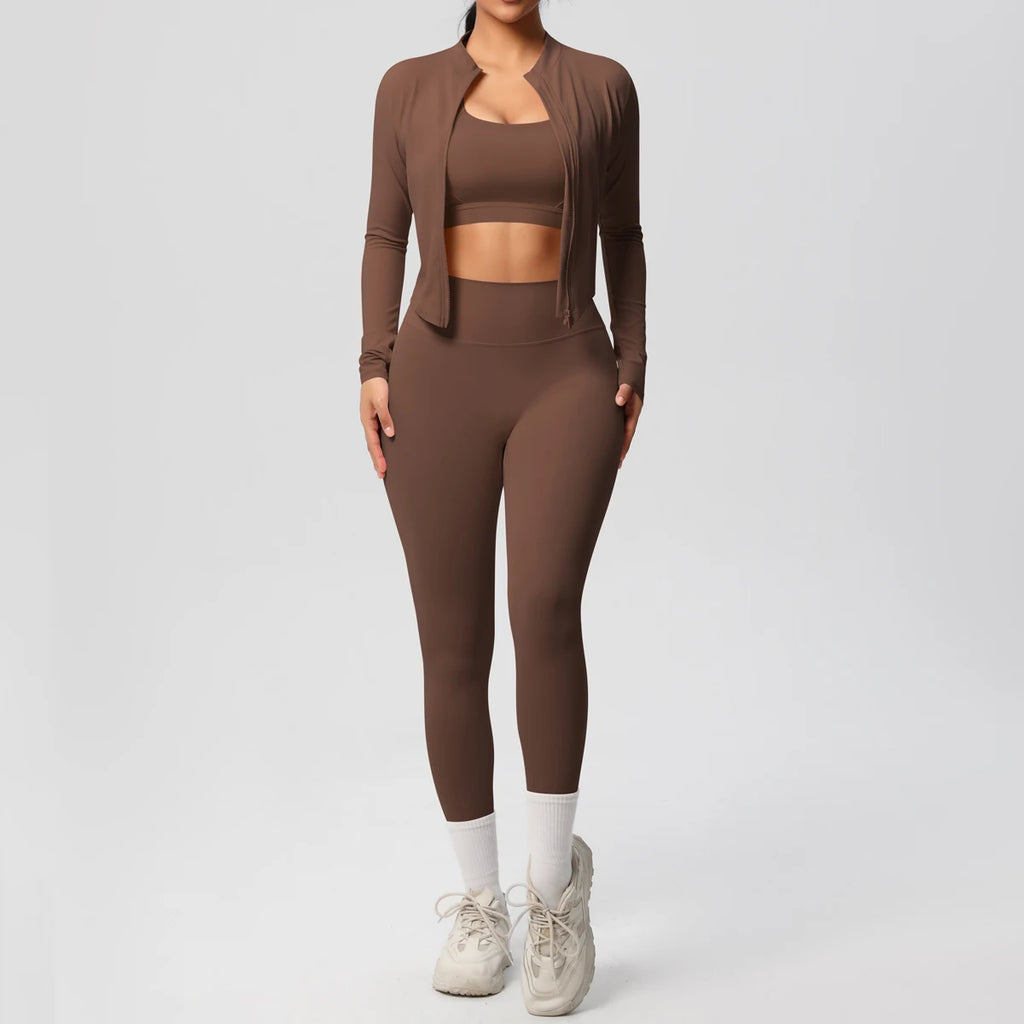 3pcs Sportswear Yoga Set Gym Sports Bra Zipper Jacket Leggings Clothes Sportswear Yoga Suits For Women Fitness Set Tracksuit