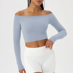 Yoga long-sleeved T-shirt women's one-shoulder sexy tight fitness wear top nude feel quick-drying sports sleeved Yoga Shirts