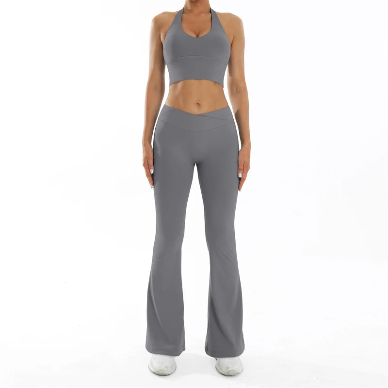 Scrunch Sports Suit Women's Yoga Set Gym Wear Sexy Sports Bras and Flared Leggings Sets Fitness Outfits Female Workout Clothes