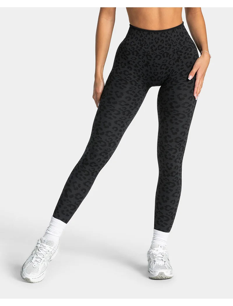 High Waist Leopard Print Yoga Pants, Butt Lifting Tummy Control Leggings 