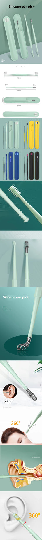Double-headed spiral silicone ear cleaning swabs set - washable and reusable for ear wax removal and ear cleaning tools