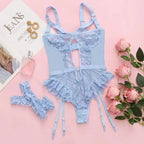 2pcs Red Floral Lace Garter Lingerie Set With Choker Women Intimates 2025 Underwire Bra And Thongs Ladies Underwear Set