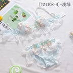 Female embroidered bow lingerie briefs set Japanese sweet bra set triangle cup without steel ring bra student underwear