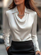 Women Fashion Solid Color Shirt Collar Blouse Tops 2025 Spring Autumn Casual Long Sleeve Office Shirt Elegant Top Female