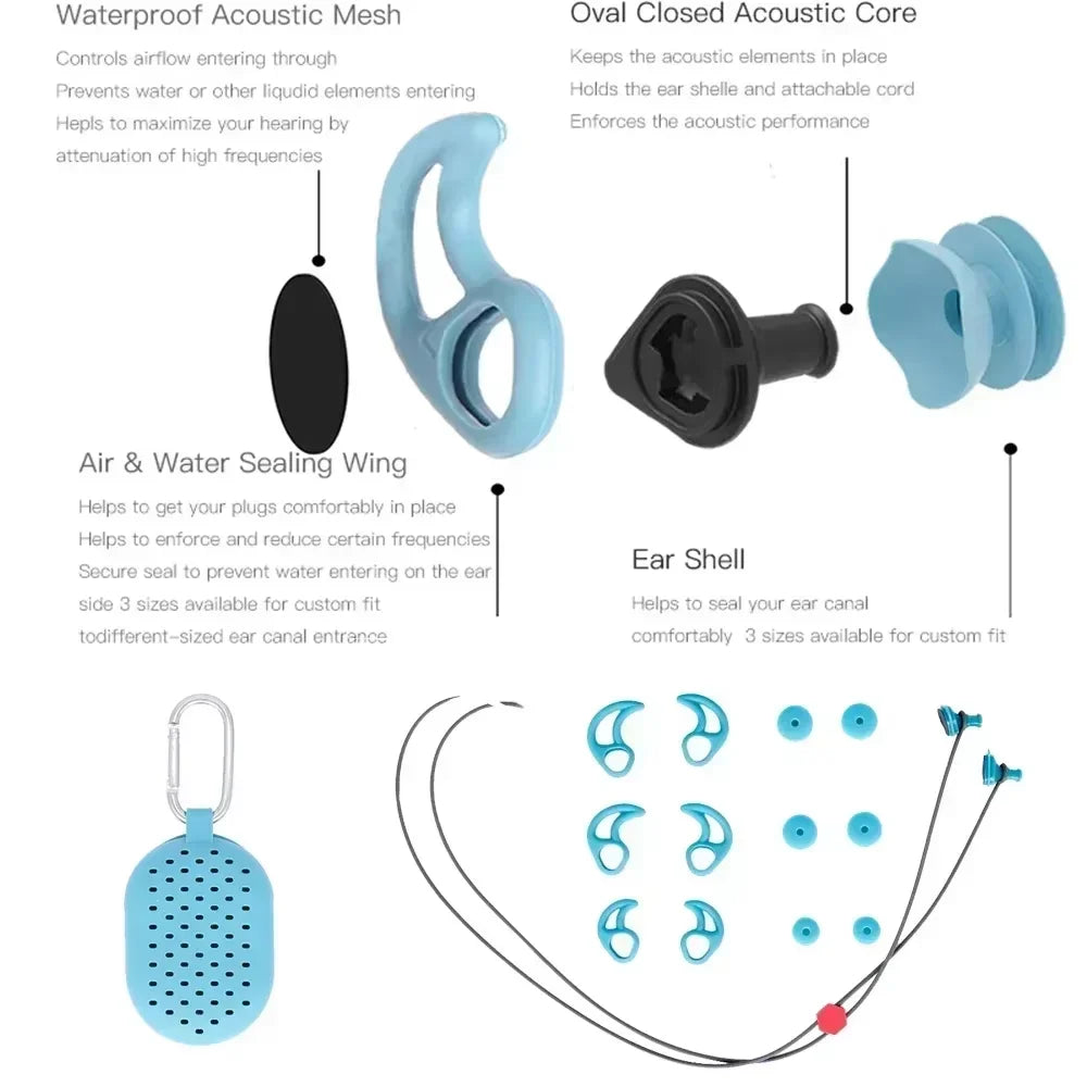 Swimming Ear Plugs for Adults, 3 Pairs Waterproof Reusable Silicone Swim Earplugs with Removable Cord,Perfect for  Water Sports Image principale du produit