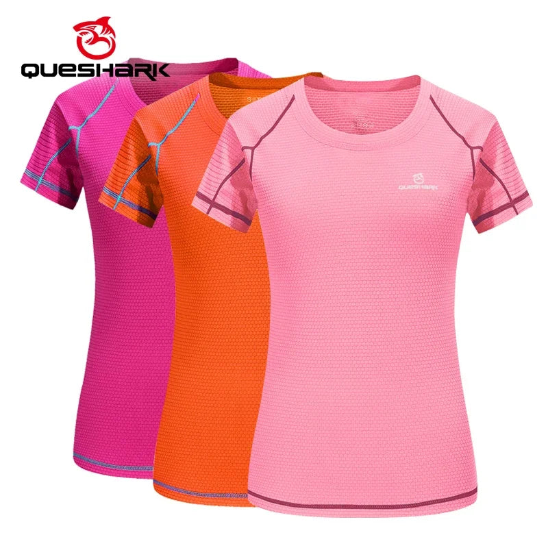 QUESHARK Women Quick Dry Short Sleeve Sports Running T Shirt Breathable Slim Tops Yoga T-shirts Tees Fitness Gym Workout Shirts Image principale du produit