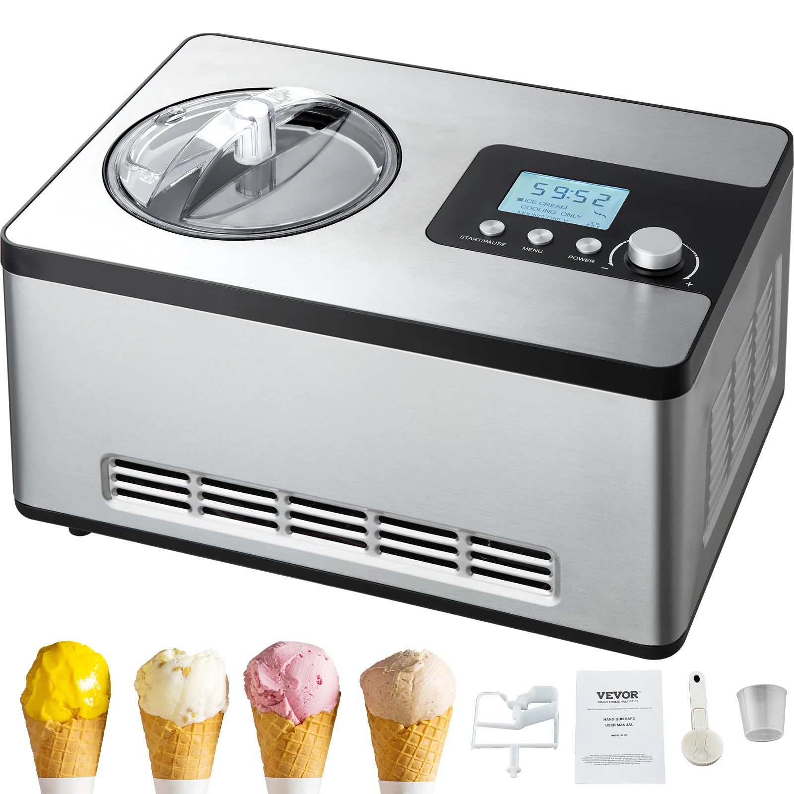 SucceBuy Automatic Ice Cream Maker with Built-in Compressor 2 Quart No Pre-freezing Fruit Yogurt Machine Electric Sorbet Maker Image principale du produit
