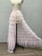 White Ruffled Tiered Tulle Over Wrap Skirts Women Sheer Mesh Summer Maxi Skirt Low Long Beach Tulle Skirt Bridal Detachable FR8E