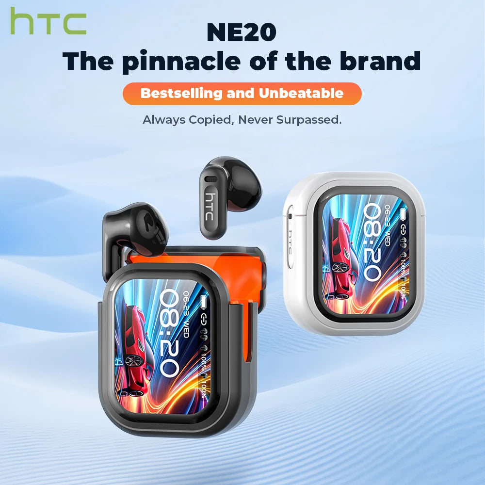 Auriculares Traductor DeIdioma 2026 HTC NE20 Translator Earbuds 6in1 iOs Android 60H Playtime Business Travel Meeting LCD Touch Image principale du produit