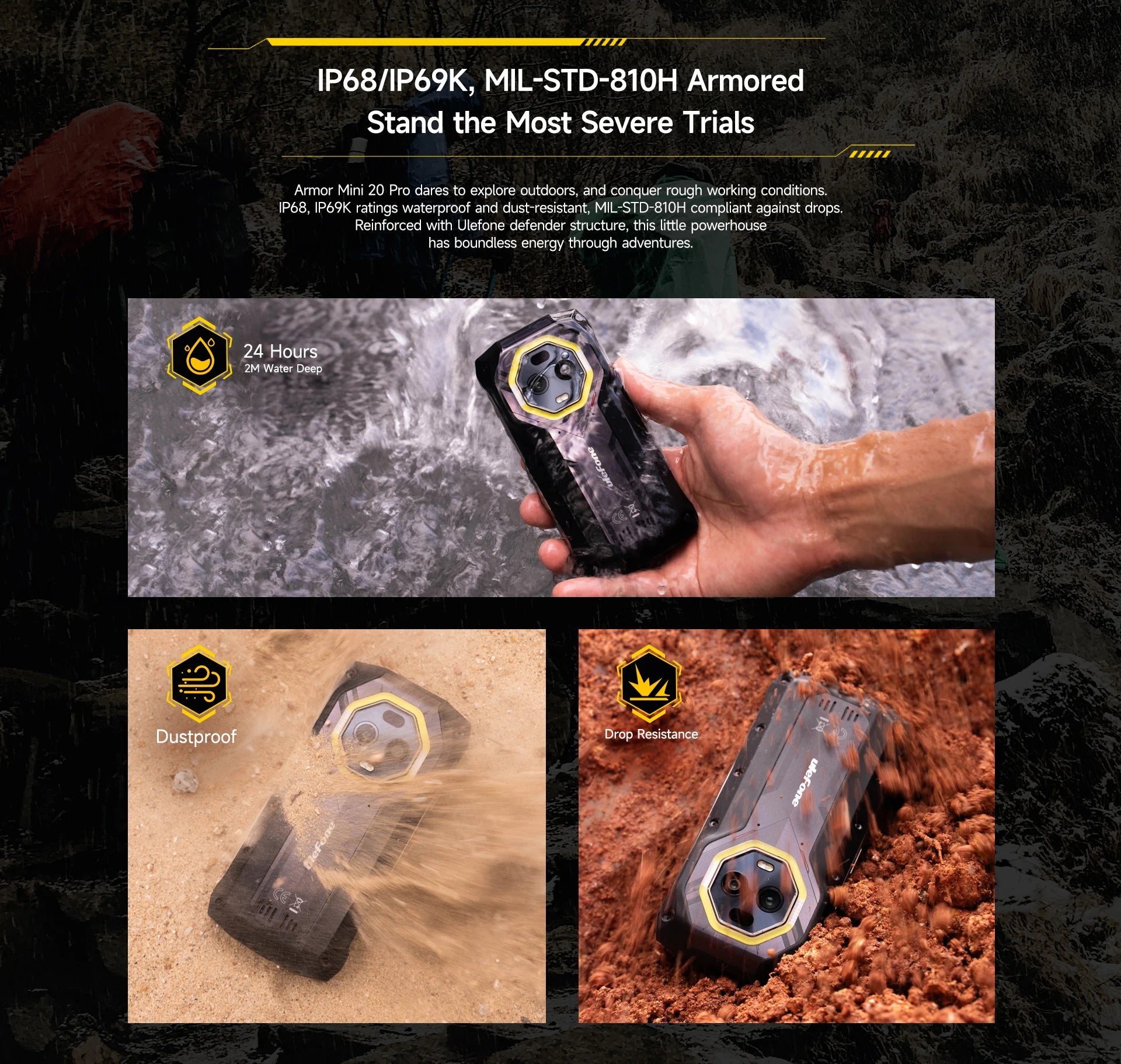 Ulefone Armor Mini 20 Pro 5G 4.7" Rugged Phone 64MP Night Camera  6200mAh Smartphone LED Light 16+256GB Android 14 Mobile phone