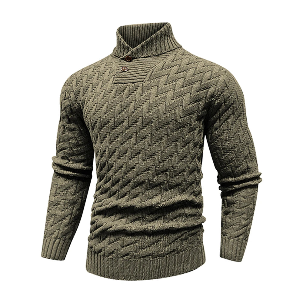 Men's Sweater Spring Shawl Collar Pullover Solid Color Sweater Casual Cable Knit Button-Up Pullover High Quality Tops US Size