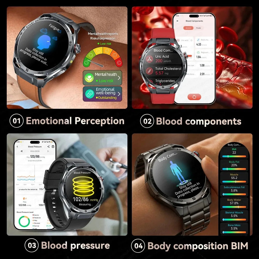 ECG High-end Health Smart Watch Men Blood pressure lipids bloodoxygen Body analysis Uric acid Health Tracker Smartwatch Men lady
