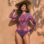 Women's Two Piece Swimwear Long Sleeve Mesh Swimsuit UPF 50+ High Elasticity Padded 2026 New Beach Bathing Suit Beachwear