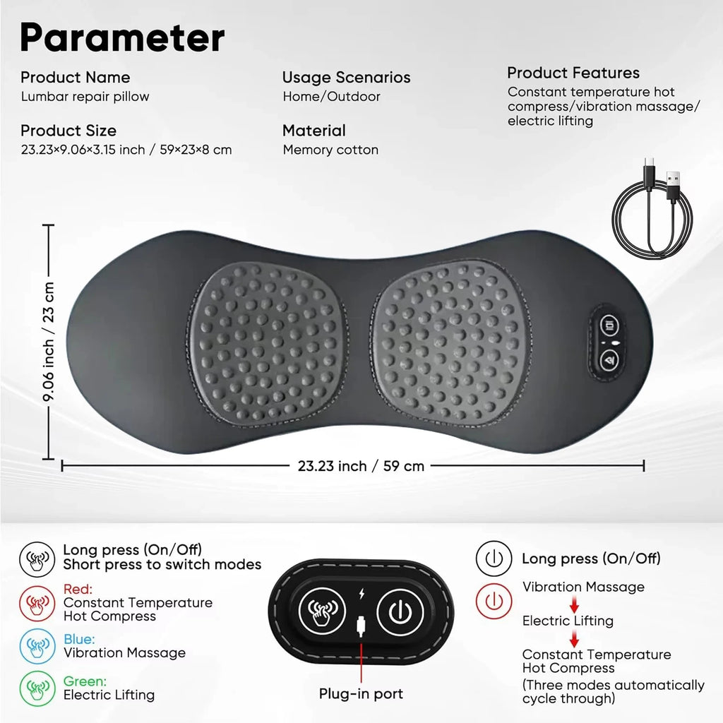 NEW 3-in-1 Back Massager with Relief Bed Sleeping Shiatsu Deep Tissue Portable Shoulder Lower Back Pain Relief Waist Massager