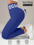 European and American Seamless Yoga Leggings with Waistband Lettering, Butt-Lifting, Quick-Dry Women's Breathable Tights for Pea