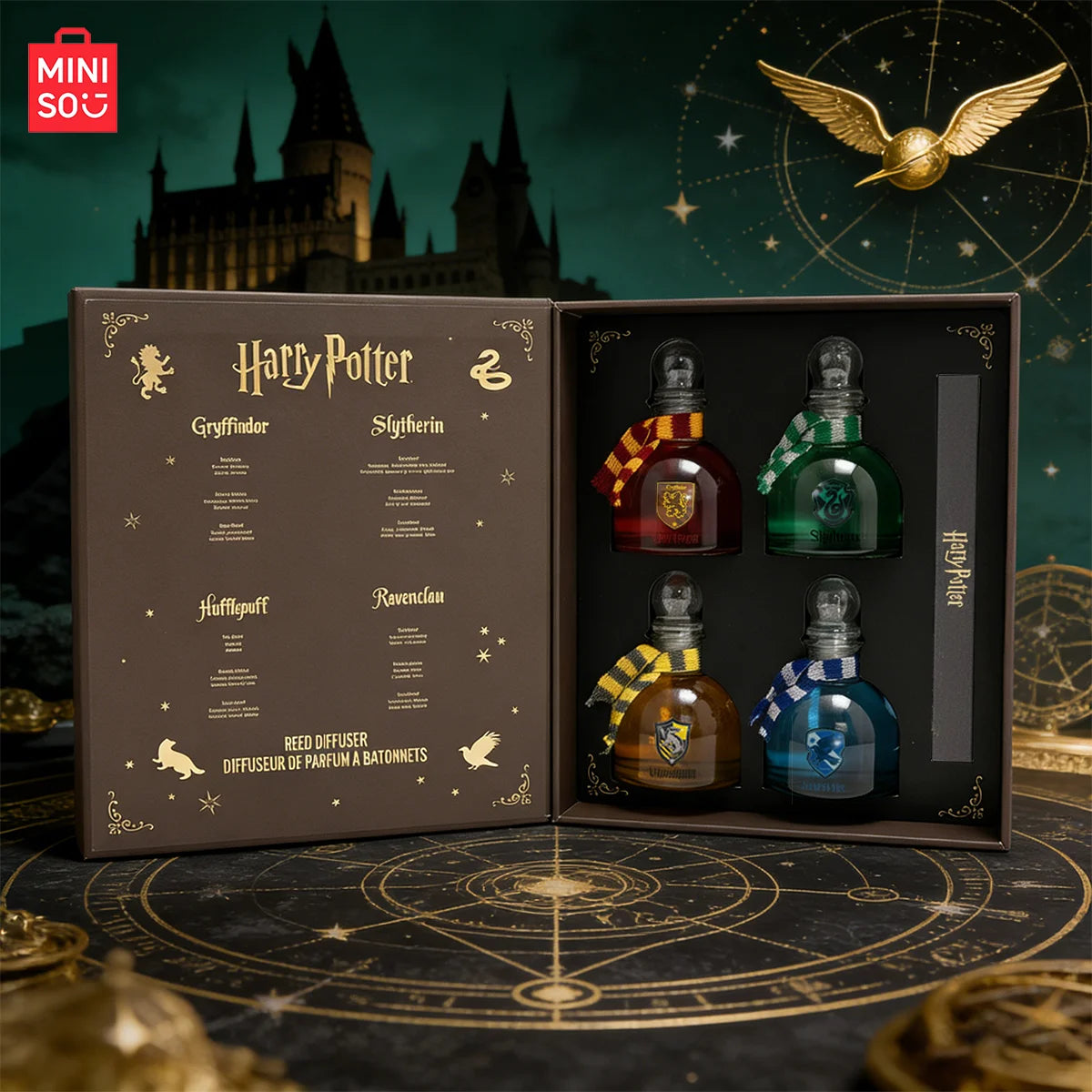 MINISO Harry Potter Series 4pcs Magic Academy Flameless Aroma Kit Cartridge Reed Diffuser Oil Air Freshener Fragrance set Main image