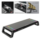 Aluminum RGB Monitor Stand Riser Bracket with 4 USB Ports Desk Organizer All-In-One Computer Laptop Height Stand Holder