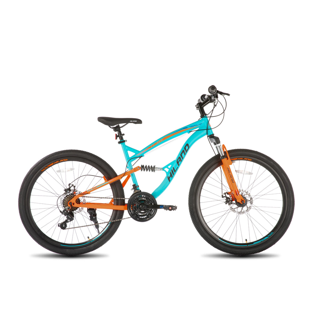Hiland Full Suspension Mens Mountain Bike, 21 Speed, 26 Inch Wheel, Dual Disc Brake Bike for Men Womens Adult Bicycle
