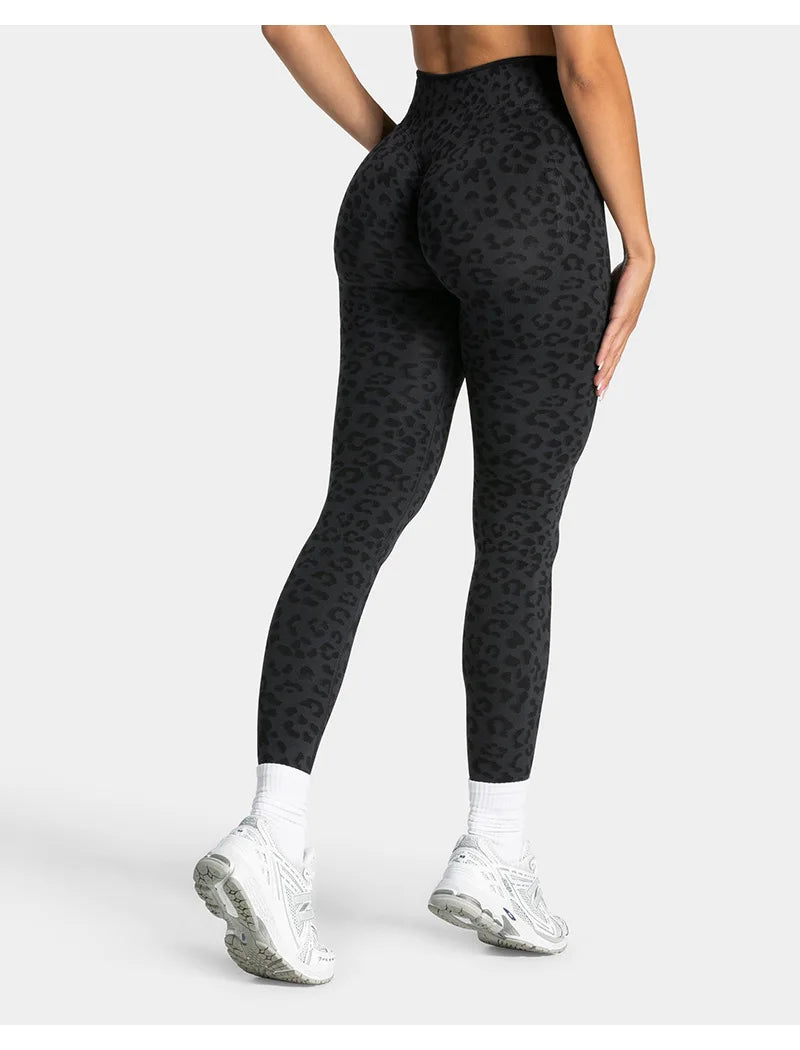 High Waist Leopard Print Yoga Pants, Butt Lifting Tummy Control Leggings 