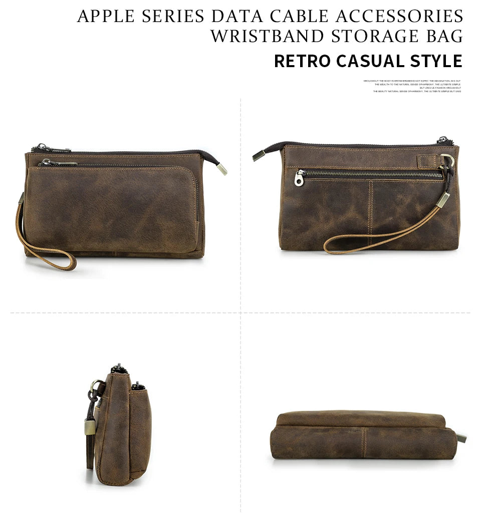 CONTACT'S Genuine Leather Men Clutch Bag Design Handbag Long Wallet Male Purse Travel Charge Storage Bag Cable Organizer