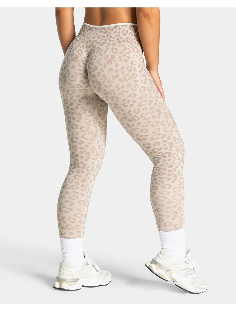 High Waist Leopard Print Yoga Pants, Butt Lifting Tummy Control Leggings 