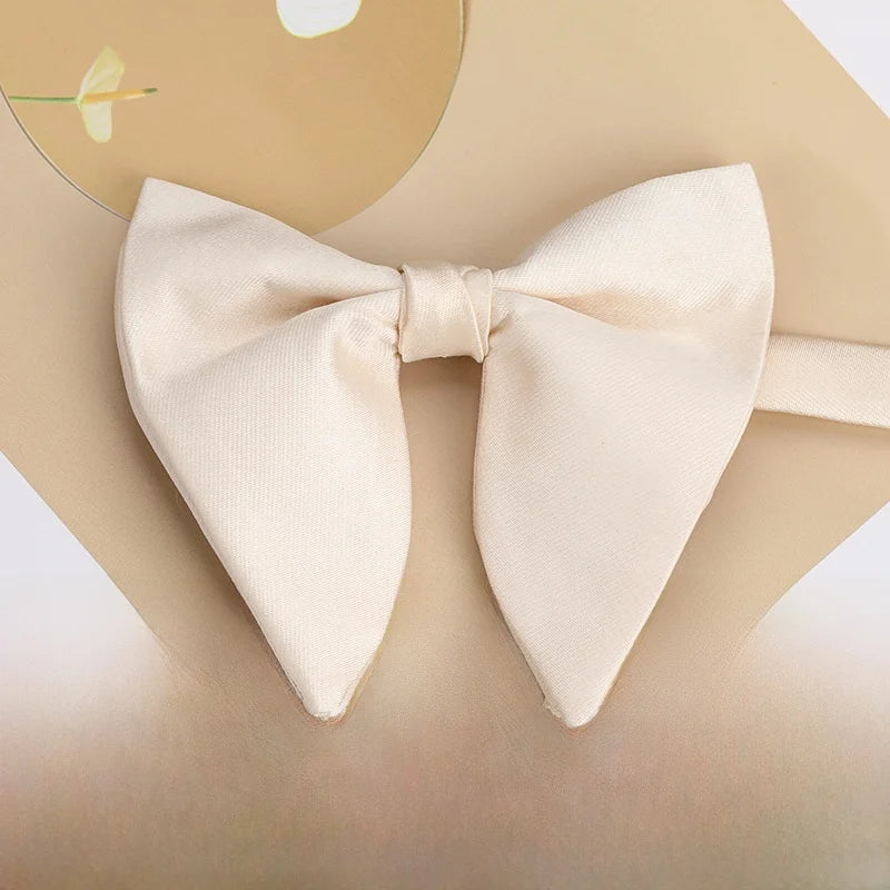 Retro Pure Color Bow Tie Horned Collar Wedding Party Gown Accessories Beige Formal Occasion Necktie for Men And Women Image principale du produit