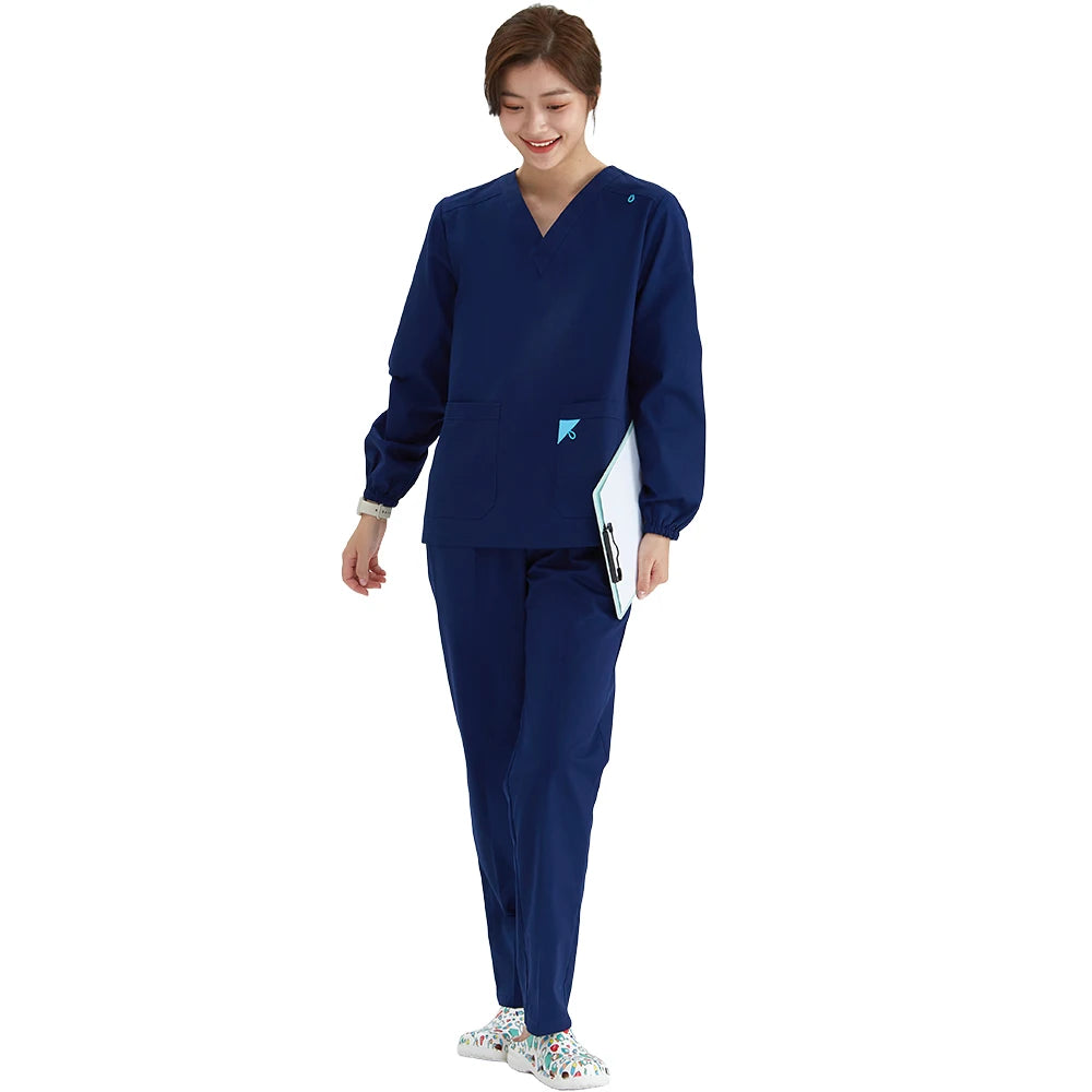 V-neck Medical Uniform Sets for Women Triangle Ring Heather Slim Nursing Outfits Dental Hospital Working Suits 202