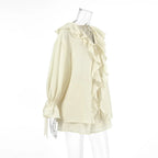Casual Shorts Two-piece Set For Women Ruffled Loose Tie Top Simple Shorts Set OL Office Lady Summer Female Shorts Suit