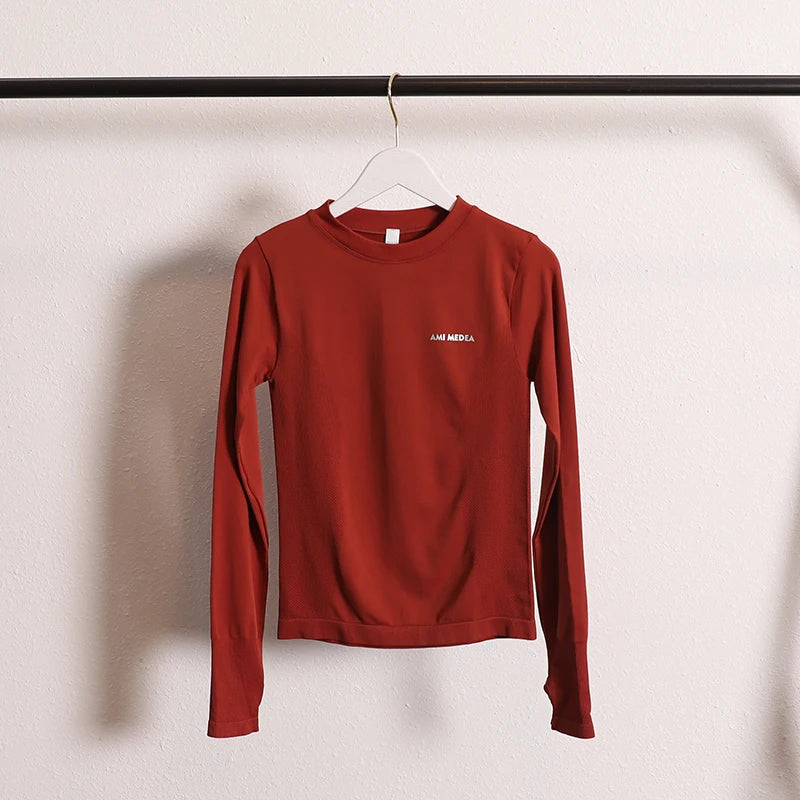 Women's Seamless Long Sleeve Fitness T-shirt Sports Elastic Yoga Gym Top Training Running Activewear Workout Shirt Pilates Tops