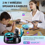 Magnetic 3-in-1 Bluetooth Speaker with Earbuds, Phone Stand,RGB Light, Portable Wireless Headset for iPhone/Android