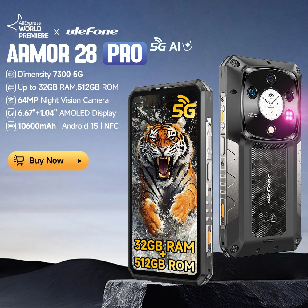 Ulefone Armor 28 Pro 5G AI Rugged Phone 512GB ROM Smartphone 120W MTK Dimensity 7300  10600mAh 6.67”AMOLED 64MP Mobile phone Main image
