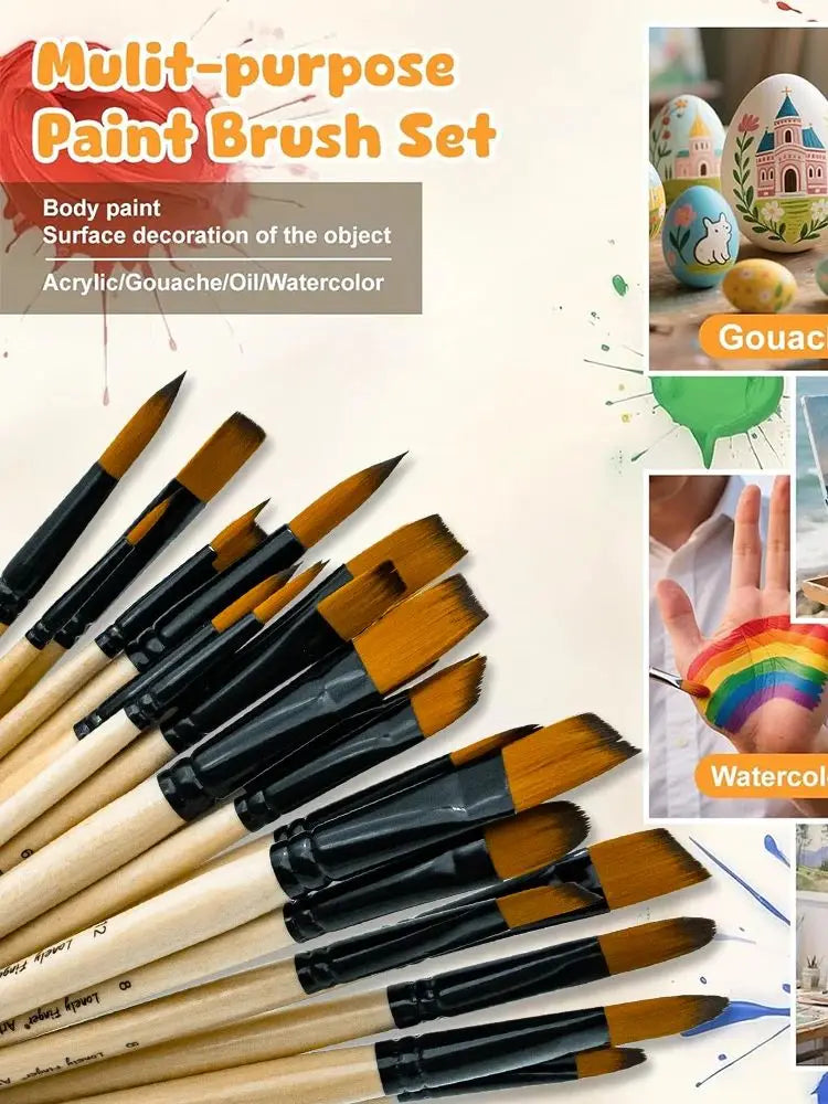 6/24/30Pcs Artist Paint Brush Set for Watercolor, Acrylic, Oil and All Media, Suitable for Canvas, Paper, Ceramic, Nylon Hair, W