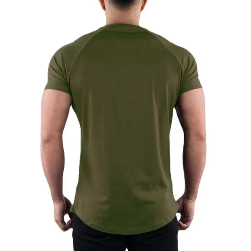 Men Summer Fitness Plain Gym T-shirt Clothing O-Neck Short Sleeve T shirt Cotton Slim Fit Tshirt Bodybuilding Workout Tees Tops